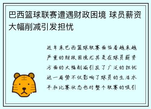 巴西篮球联赛遭遇财政困境 球员薪资大幅削减引发担忧